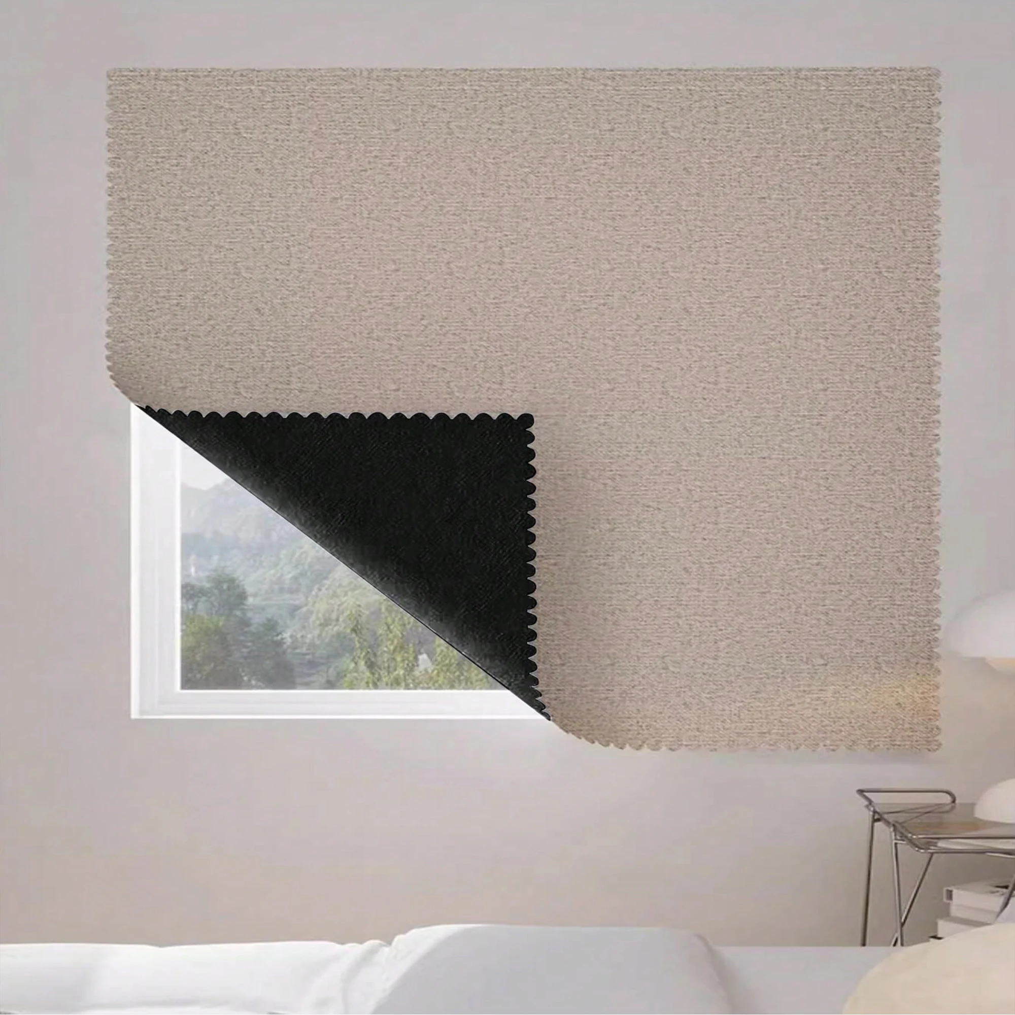 1pc Minimalist Adhesive 100%Blackout Curtain, for Balcony,Bedroom,Living Room,Privacy Protection