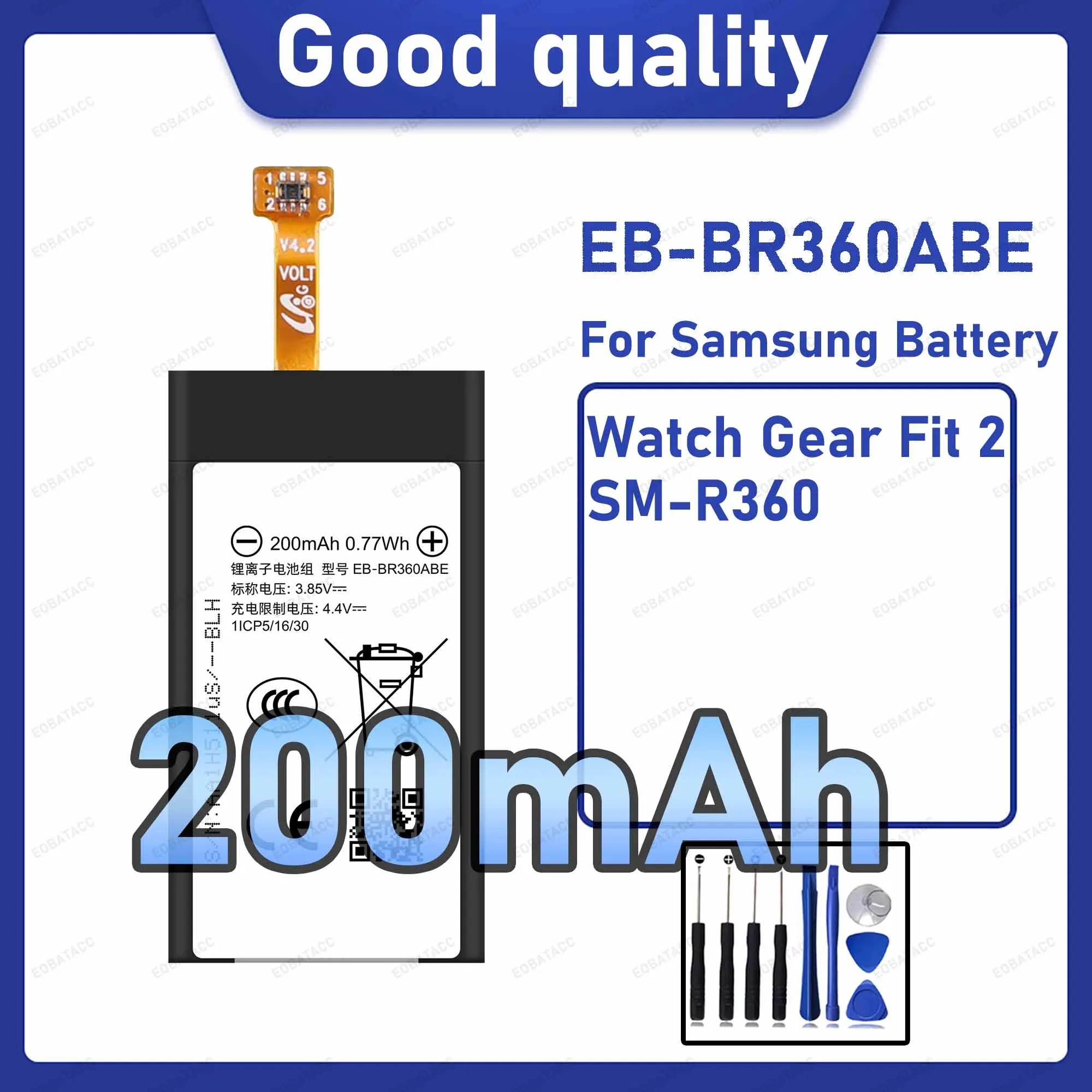 Batterie de remplacement 200mAh EB-BR360ABE pour Samsung Watch Gear Fit 2/SM-R360 avec kit d'outils de réparation