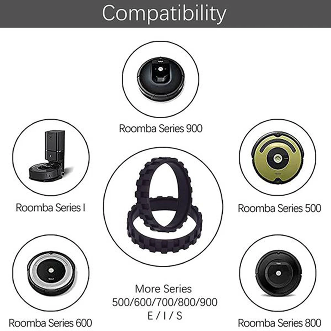 Replacement Front Wheel and Tires for iRobot Roomba 500 600 700 800 900 Series 860 870 675 880 960 980 Anti-Slip Parts