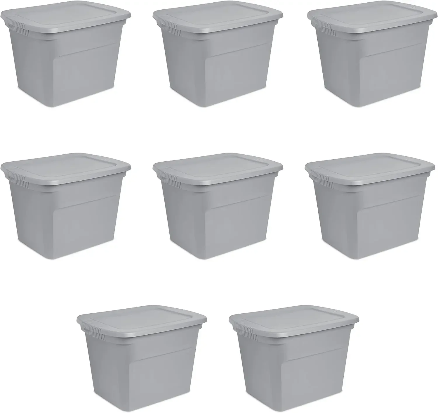 

18 Gal Storage Tote Stackable Bin with Lid, Plastic Container To Organize Clothes in Closet Basement Gray Base & Lid, 8-Pack