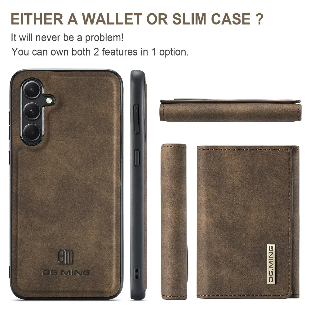 2 In 1 Magnetic Case For Samsung Galaxy S24 S23 S22 S21 Ultra FE A55 A35 A15 A54 4G 5G Wallet Leather Card Holder Pocket Cover