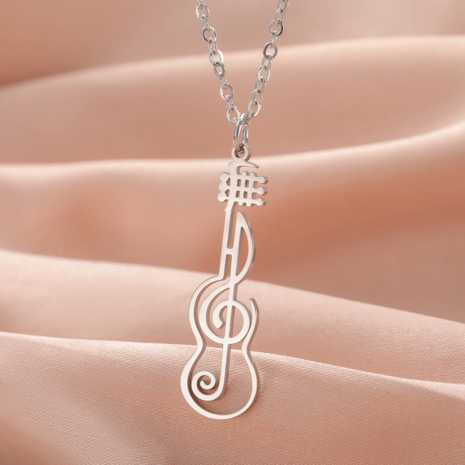 Unift Music Note Treble Clef Guitar Necklaces for Women Stainless Steel Pendant Trendy Music Jewelry Musician Violin Neck Chain