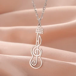 Unift Music Note Treble Clef Guitar Necklaces for Women Stainless Steel Pendant Trendy Music Jewelry Musician Violin Neck Chain