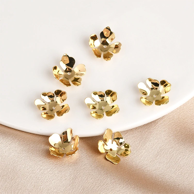 6pcs copper clad 14K gold five petal flower petal piece Beaded DIY hand made jewelry accessories materials