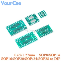 10pcs SOP28 SOP24 SOP20 SOP16 SOP14 SOP8 to DIP Adapter Plate SMD To DIP Pinboard UNAX PCB Integrated Circuits 0.65/1.27mm