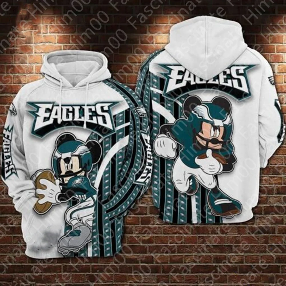 2024 New USA Football Hoodies Disney Mickey Mouse Cartoon Children Winter Long Sleeve Hoodies Philadelphia Football Clothing