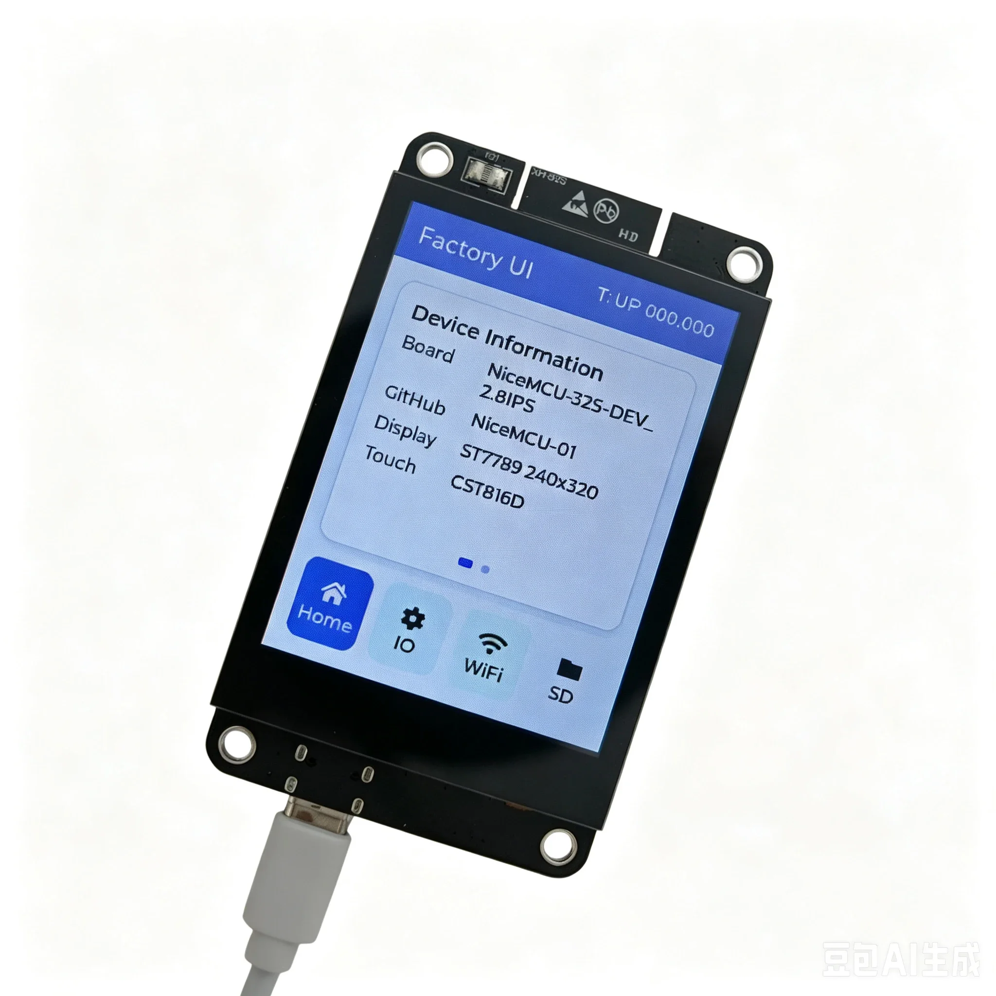 New NiceMCU-32S DEV2.0 Development Board 2.8 Inch TFT Touch Screen WiFi BT USB Type-C CH340C TF Card Audio Amp for Makers