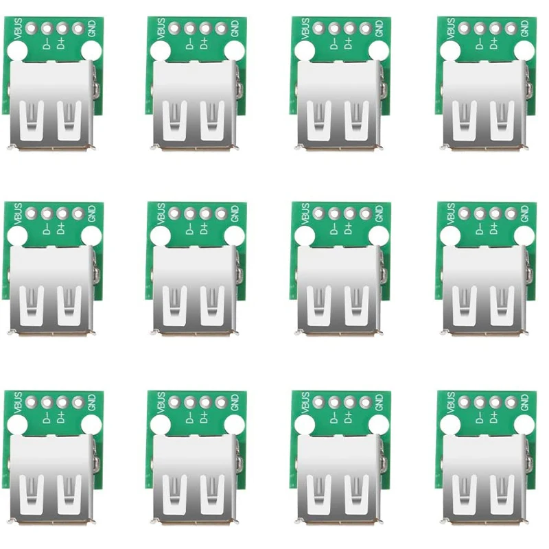 12Pcs Mini USB to DIP Adapter Board USB Type  Male Plug to DIP Converter Board 4 Pins DIP 2.54mm Pitch for DIY USB Power Supply