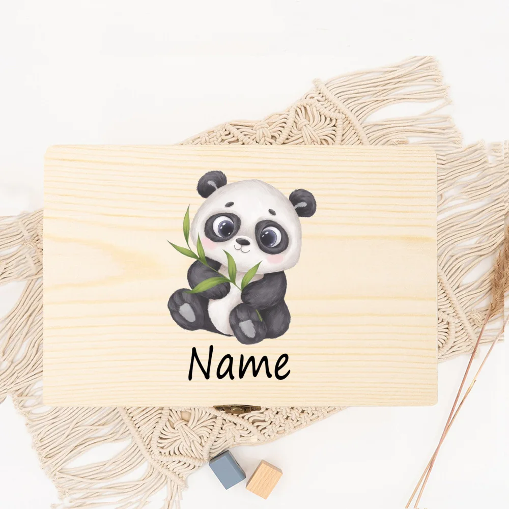 Caja de madera personalizada con estampado de animales para bebé, recuerdo infantil con nombre personalizado, regalo para recién nacido