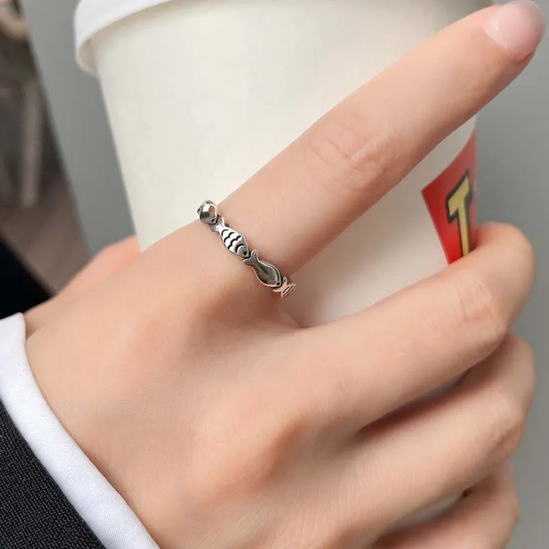 Fashion Silver Color Fish Open Rings for Women Simple Creative  Adjustable Statement Finger Ring Jewelry Accessories Gift image 4