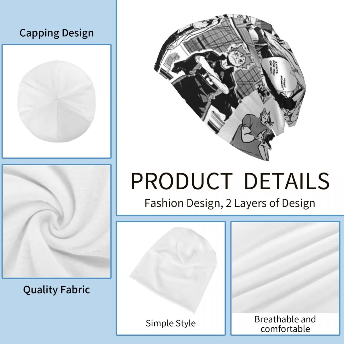 Бокото Манга Коллаж Теплая вязаная шапка Модная шапка-капот Осень-зима Уличные шапки Шапки для взрослых унисекс