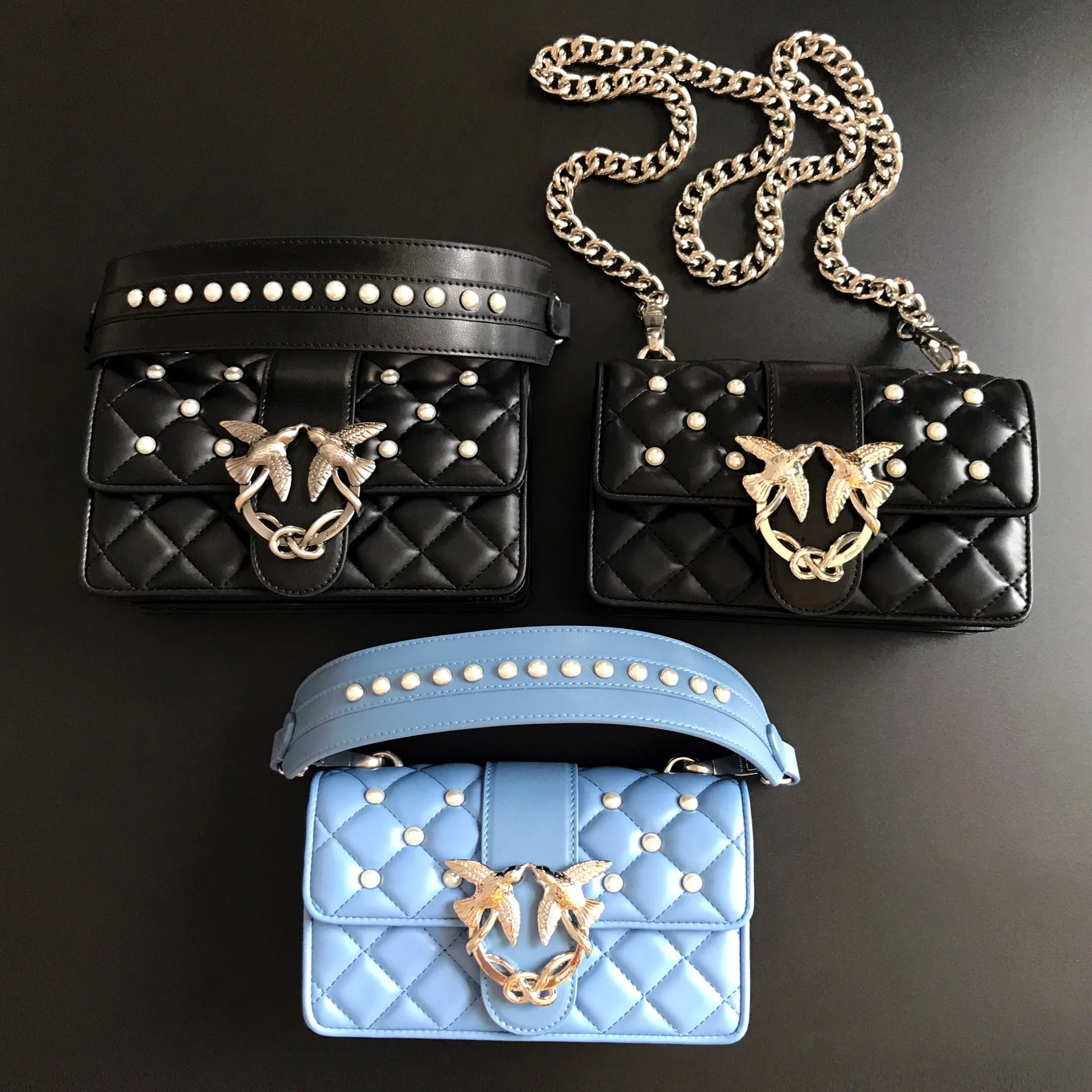 

Стеганая сумка-клатч с жемчужной отделкой, из натуральной кожи, на плечо или через плечо, стильная повседневная сумка для женщин