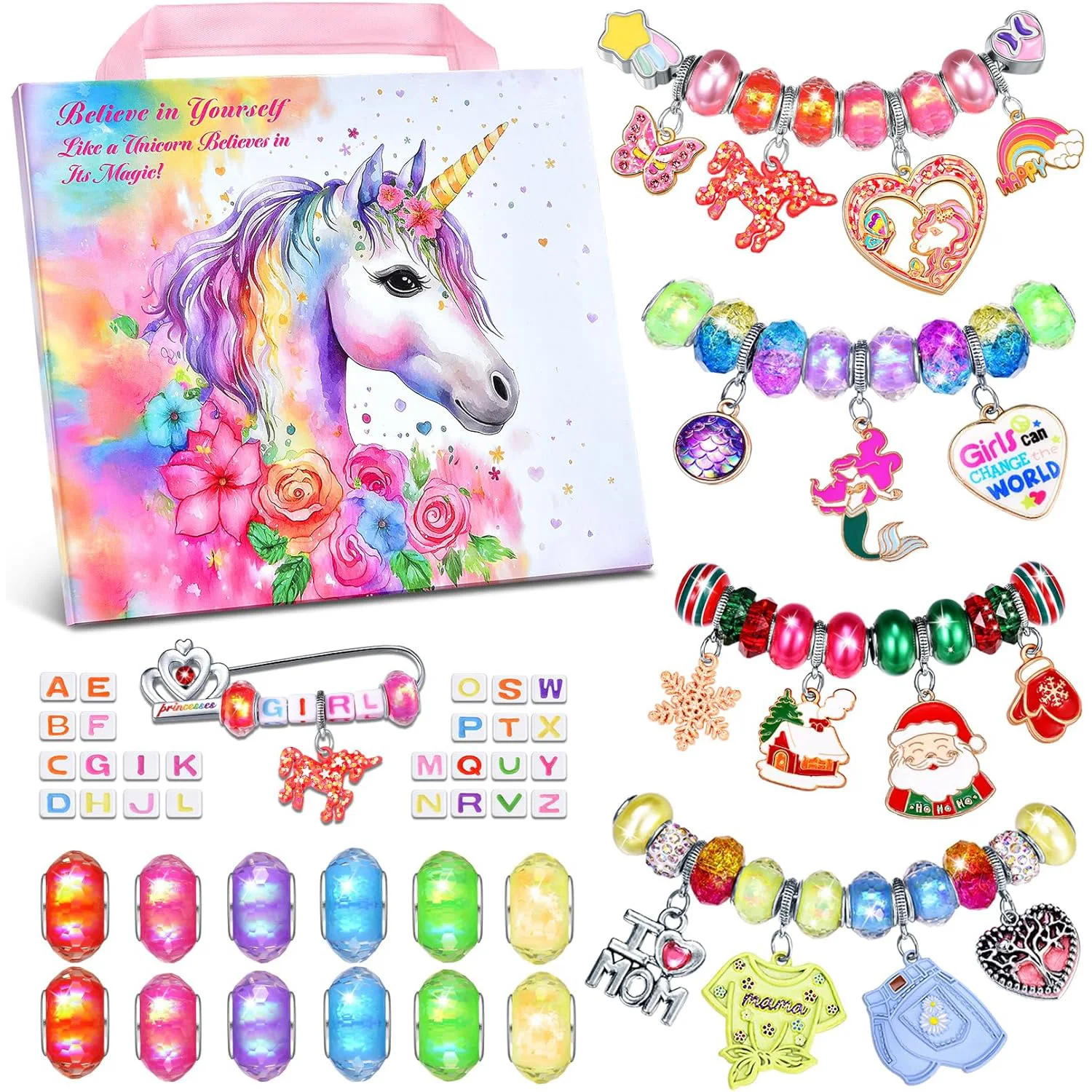 Girls Charm Bracelet Making Kit - Unicorn Jewelry Supplies Make Set DIY Art Craft Set Charm Bracelets Kits Creative Birthday Gif