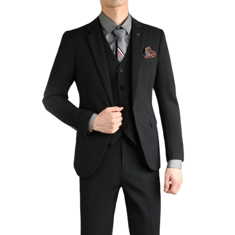 

Lansboter Black Men Suit 3 Pieces Set Slim Fitting Business Casual Wedding Banquet Professional Suit Jacket Vest With Pants