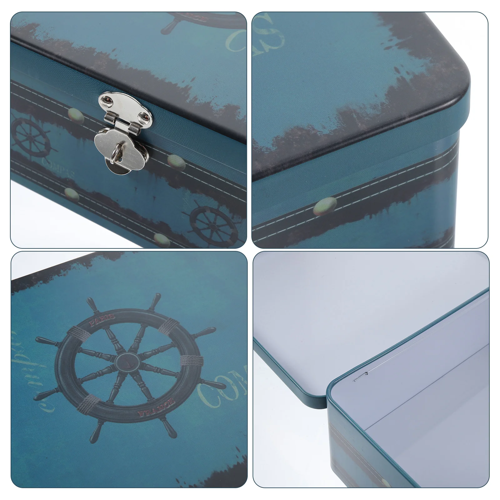 

Lockable Storage Box Retro Tinplate Case Jewelry Desk Organizer Compact Size Lightweight Safe Multipurpose Container