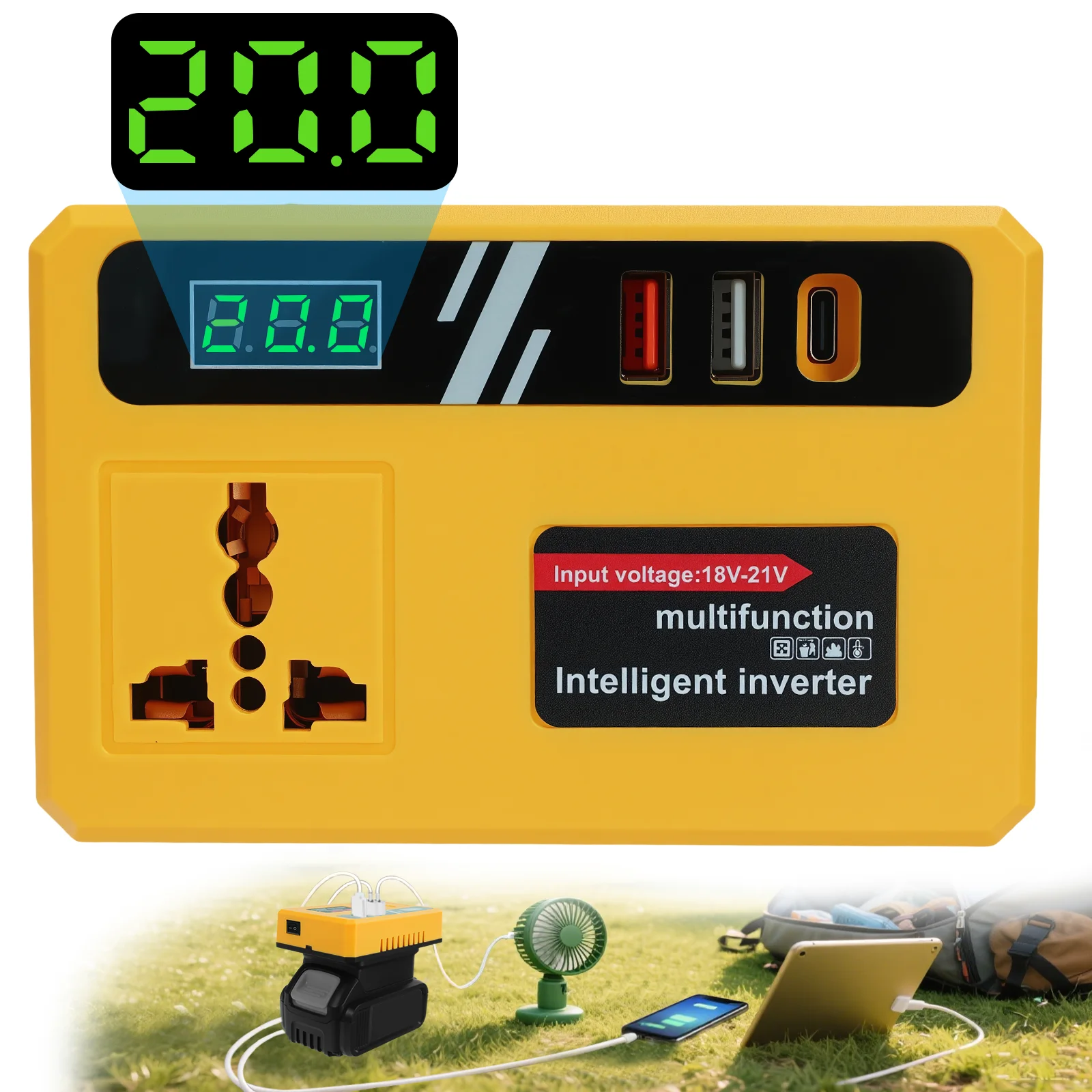 Power Inverter for Dewalt 20V Battery DC 20V to AC 110-220V Portable Power Station Generator with 2 USB & 1 Type-C & 1 AC Ports