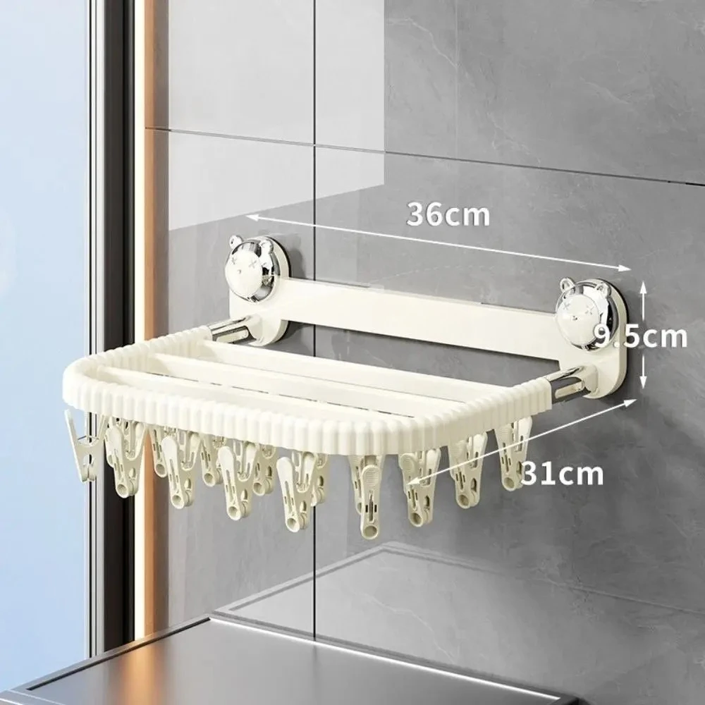 Rotating Suction Cup Drying Rack Folding 27 Clips Baby Clothes Drying Rack Wall-mounted No Punching Balcony Drying Hanger