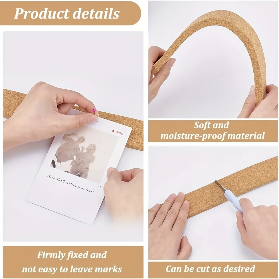 1pc Self-Adhesive Cork Bulletin Strip - Frameless Wall Board Accessory for Office School Home | Notes Photos Organizer