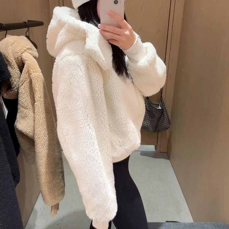 2025 신상 겨울 블레이저 릴랙스 핏 스웨터 풀 집업 스웨트셔츠 요가 후드 코트 폭시 재킷 양털 플러시 따뜻한 스탠드업 칼라