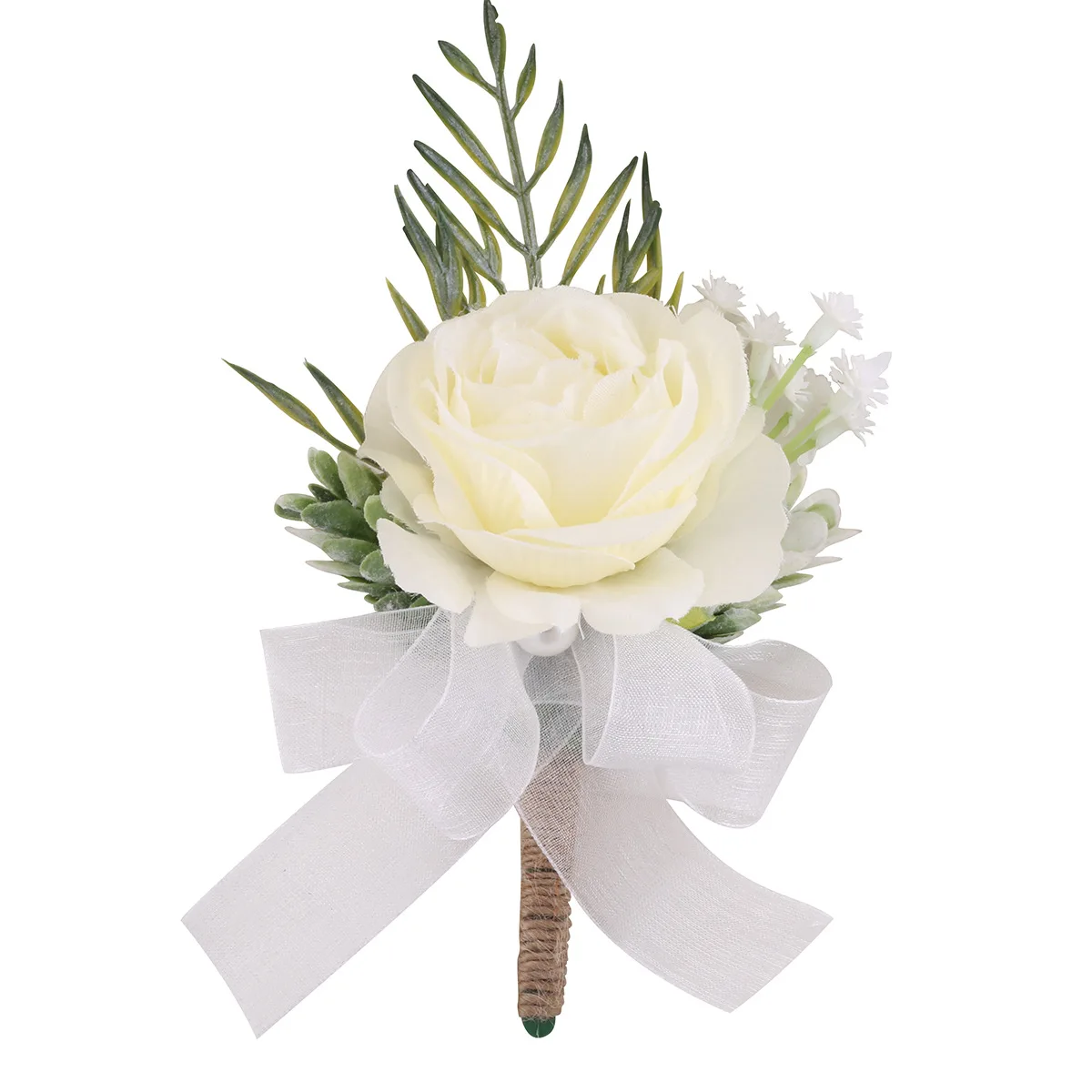 Boutonnières de mariage en ivoire pour hommes, épingles à nœud en ruban, fleurs artificielles, patients, accessoires de décoration de Rh