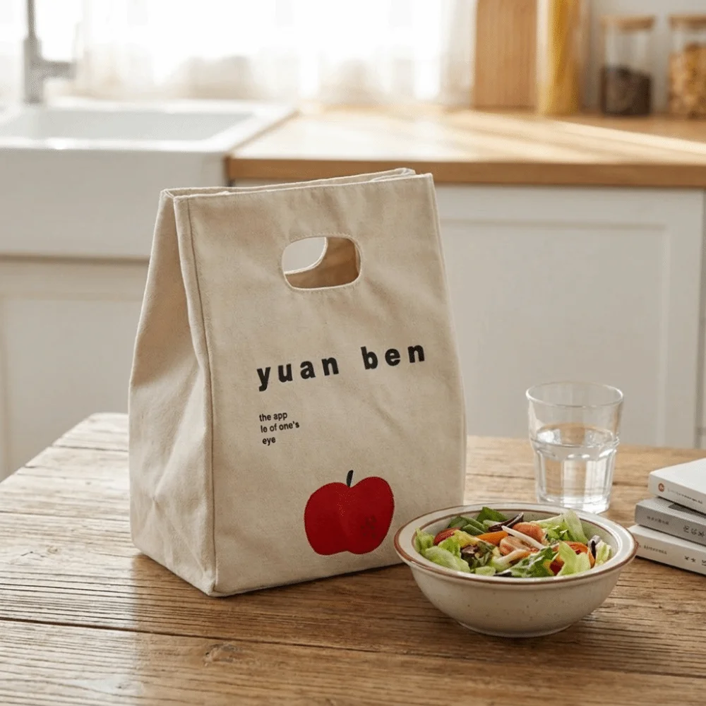 Aluminum Foil Liner Insulated Lunch Bag Canvas Leak Proof Portable Picnic Bag Reusable Large Capacity Food Storage Bag Outdoor