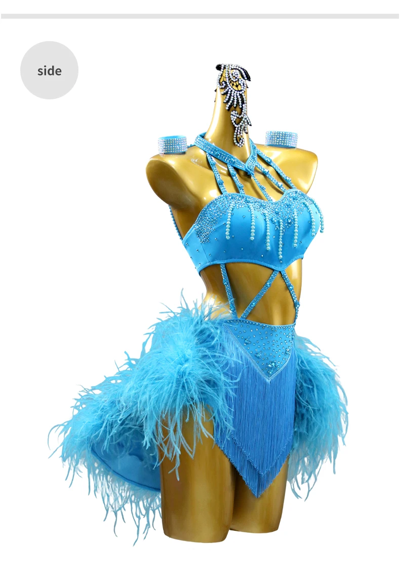 2026 Damen Lateinamerikanische Kleidung Mädchen Abendkleid Samba Bühnen-Tanzkostüm Cabaret Tanzbekleidung Wettbewerb Ballsaal Party Federanzug – Detail 8