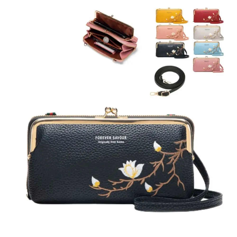 Crossbody Ladies Phone Bag Purse Wallet PU Leather Phone Messenger Bag Embroidered with Strap Crossbody Phone Purse Ladies Girls