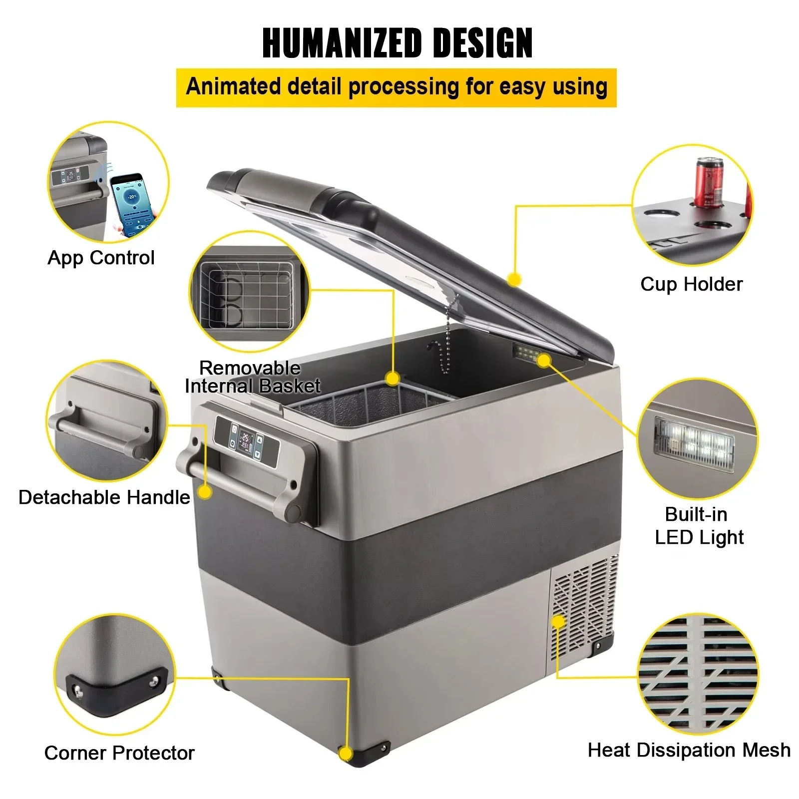 SIHAO Dual Voltage 110-240V Compressor Car Ice Cooler, 15 to 55L Portable Mini Fridge Freezer for Outdoor Travel Camping