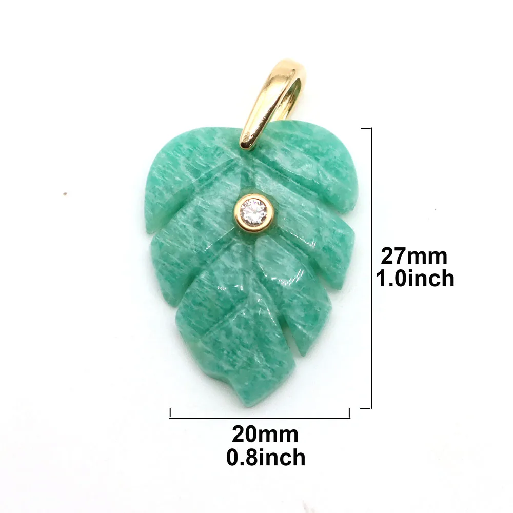 Leaf Shape Natural Stones Paved Zircon Charms Amazonite Amethyst Rose Quartz Carved Crystals for DIY Jewelry Accessories