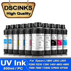 500ml LED Tinta UV para Epson tinta UV Para Epson L800 L805 L1800 TX800 XP600 R1390 1400 4800 4880 7800 7880 XP300 R290 R330 UV DTF