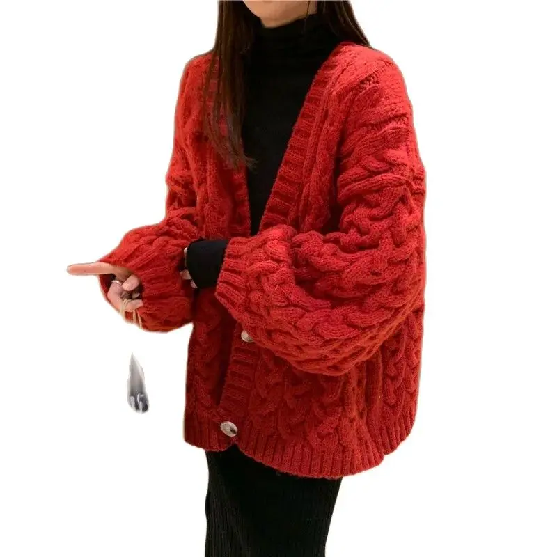 

Autumn And Winter 2022 New Student Korean Version Loose Outer Sweater Women's Lazy Wind Thickened Warm Knitted Cardigan Coat