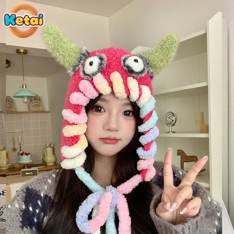 Cappelli di peluche da donna per l'inverno all'aperto, calore e protezione per le orecchie, cappelli Lei Feng, pullover astratti dei cartoni animati, cappelli da pescatore