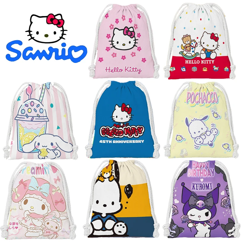 Sanrio Hello Kitty Drawstring Storage Bag Anime Cute Cartoon Pochacco Print Waterproof Portable Folding Bag Drawstring Bag Gift