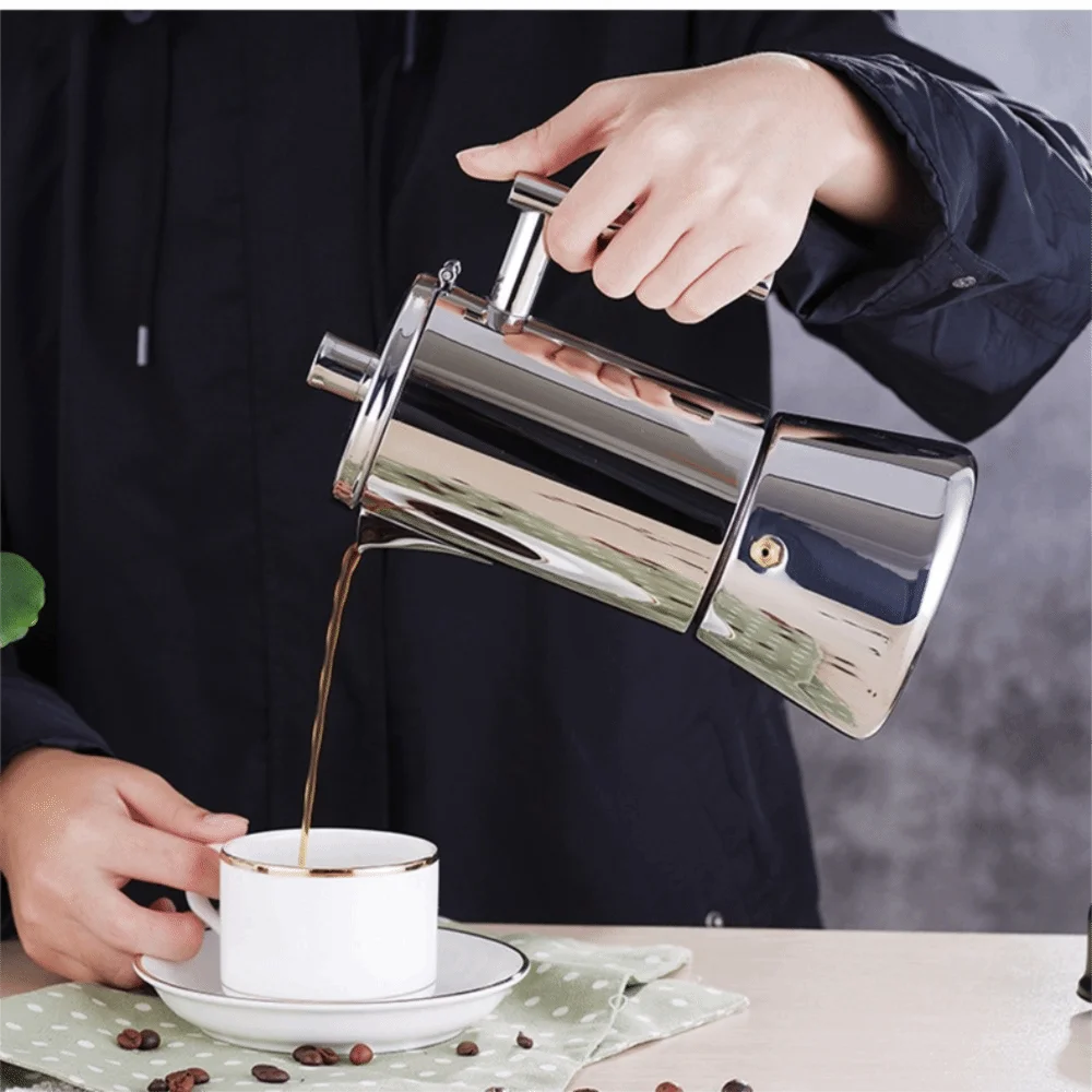 Stainless Steel Italian Coffee Pot Antioxidant Fast Heat-conductive Mocha Pot Reinforced Leak-proof Espresso Maker Pot