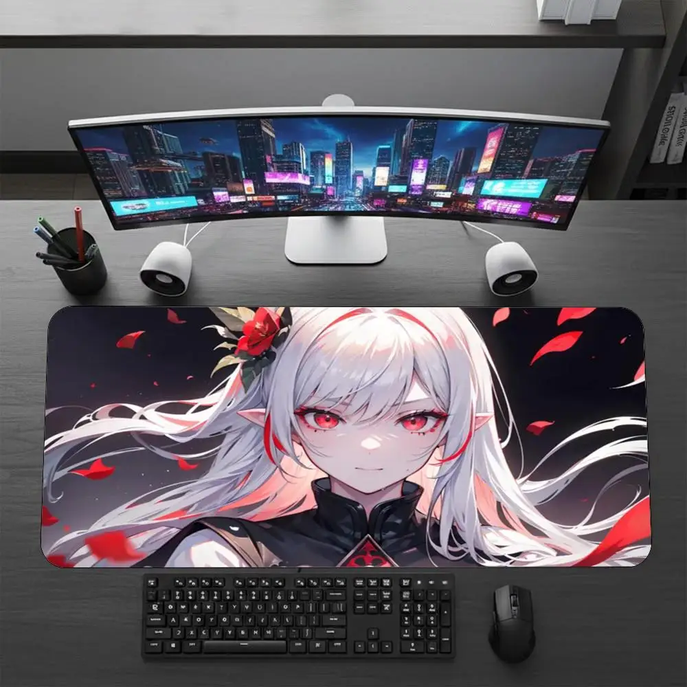 Non Slip Rubber Stitched Edge XXL Mouse Pad Cool Anime White Hair Beauty Print Large Desk Mat For E-sports Laptop PC Use Stylish