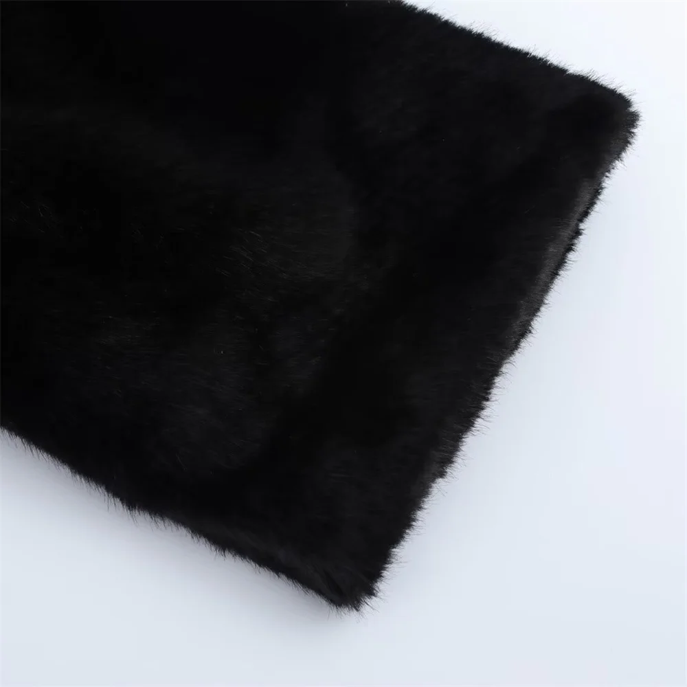 المرأة مجوهرات بلون مطعمة الفراء الاصطناعي جولة الرقبة طويلة الأكمام معطف شتاء جديد معطف الفرو الدافئ #5