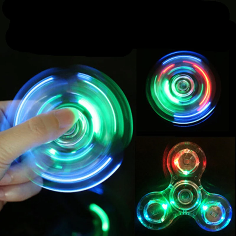 Crystal Luminous LED light Fidget Spinner Hand Top Spinners Glow in Dark EDC Stress Relief Toys Kinetic Gyroscope for Children