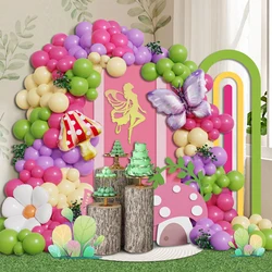 Spring Fairy Balloon Garland Arch Set, 115 Pink and Purple Balloons with Daisy, Butterfly, and Mushroom Foil Balloons, for Fairy Birthday Forest Wonderland Party Decorations, Can Be Used as a Photo Background