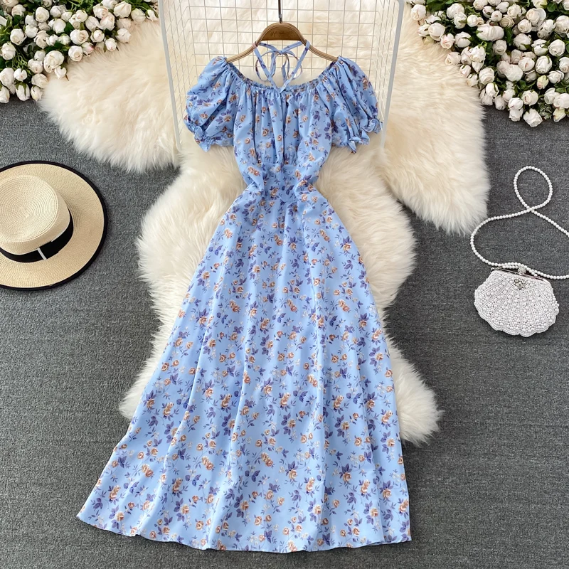 OCEANLOVE Print Floral Spring Summer Dresses for Women A-line Sweet Beach Style Vestidos Mujer Korean Fashion A-line Long Dress