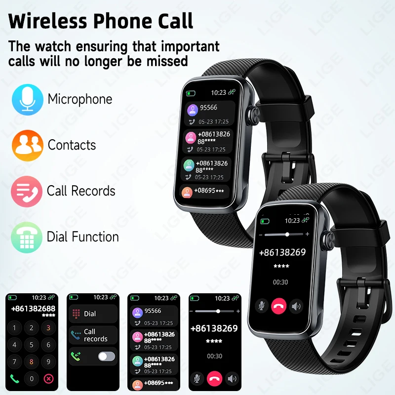 LIGE Square Smartwatch 여성 1.47 "HD 스크린 심박수 모니터링 방수 블루투스 통화 스마트 시계 여성용 Android iOS