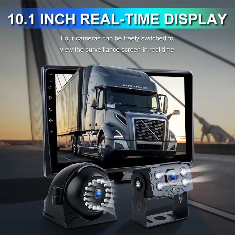 JMCQ 10 inch 1080P DVR Dahscam 4 Channels Video Recorder Wireless Carplay Android Auto IPS Monitor For Truck Bus Pickup Trailer