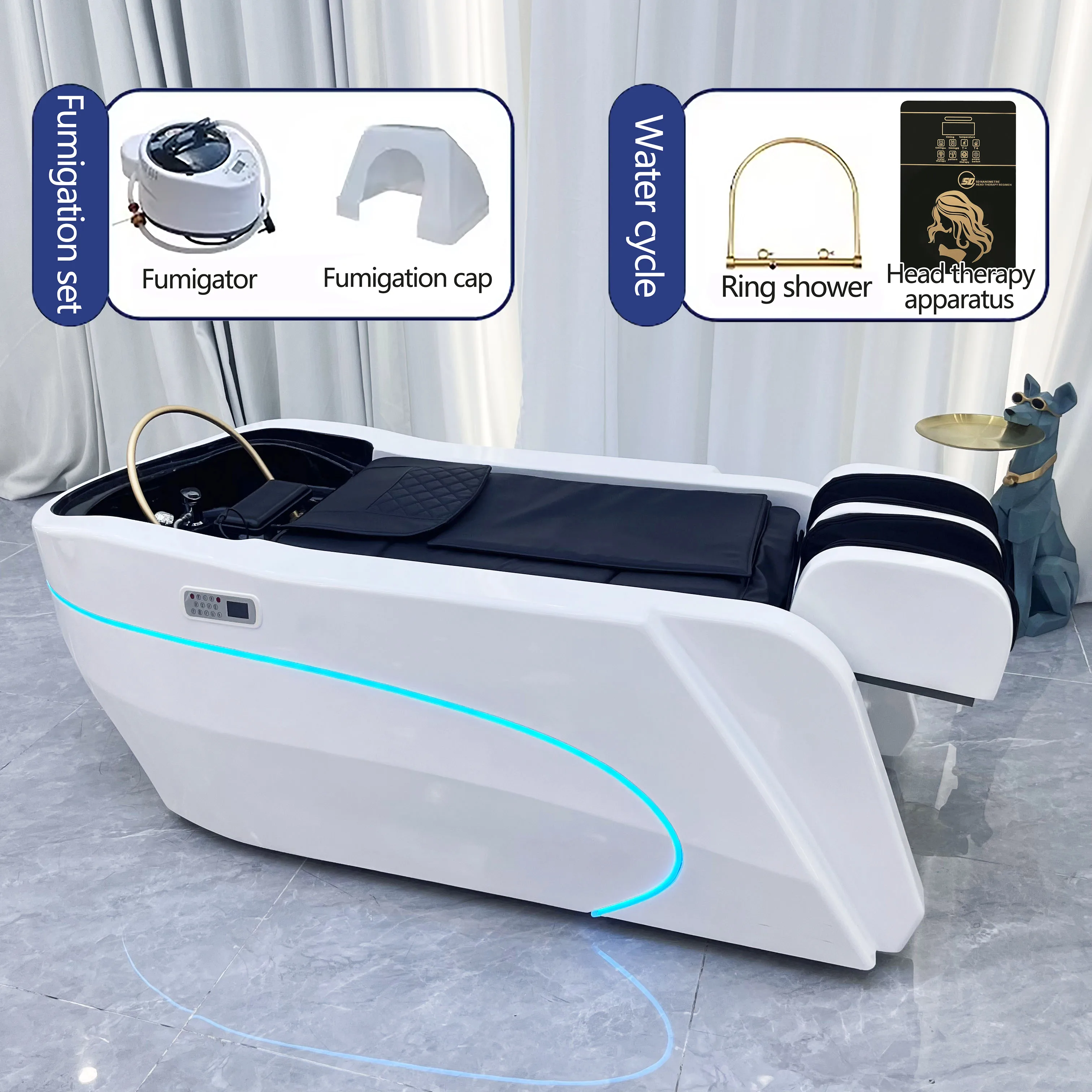 head spa lay down washing hair chair salon with water circulation steamer electric massage shampoo tables bed