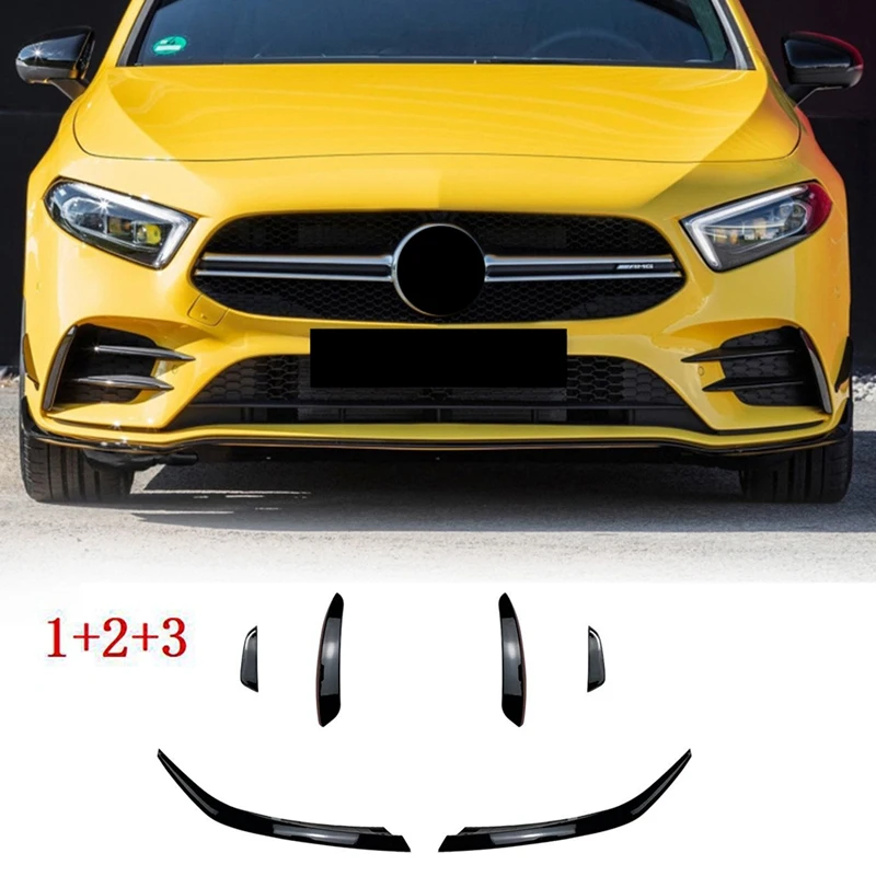 6X Front Bumper Splitter Spoiler Canardr Air Knife ​Trim For Mercedes-Benz A Class W177 A180 A200 A220 A250 AMG 2019+