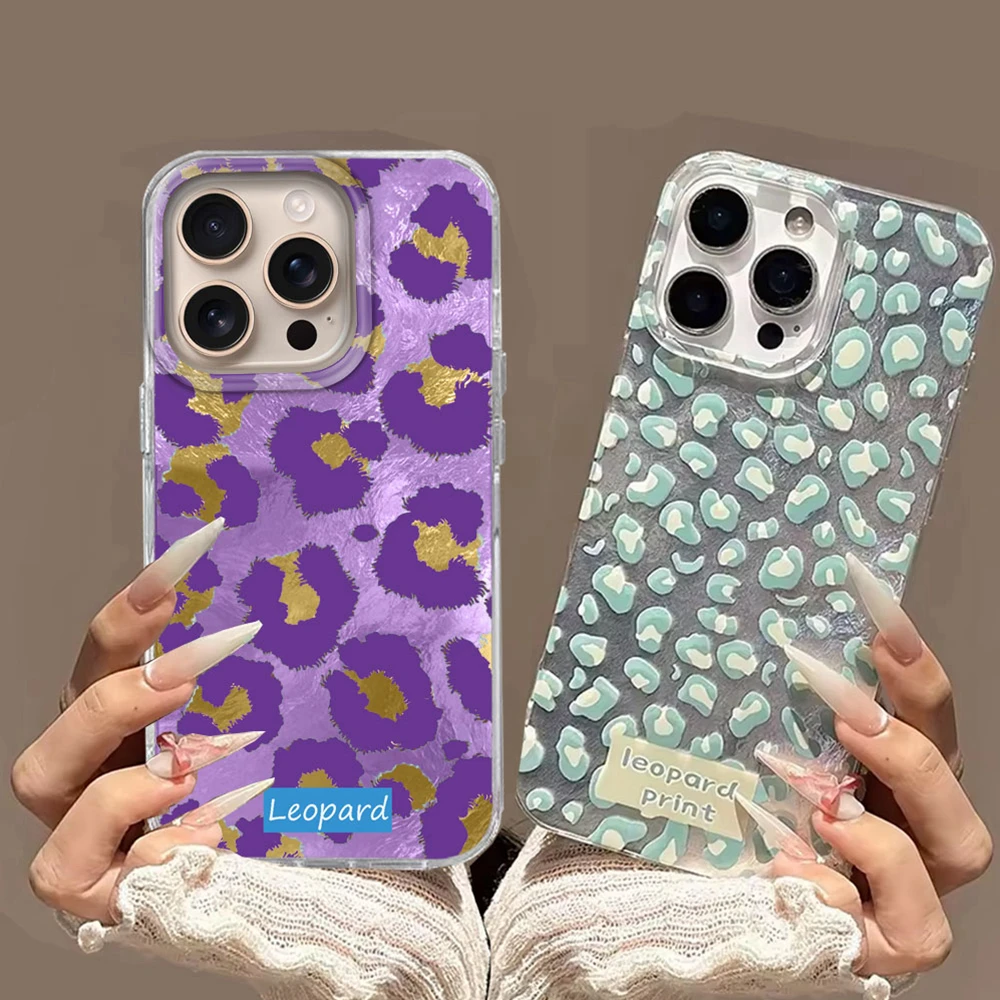 

Green Leopard Print Glacier Pattern Girl Phone Case for iphone 16 15 14 7 8 Plus 13 12 Pro Max 11 16e X XS XR SE 2022 2020 Cover
