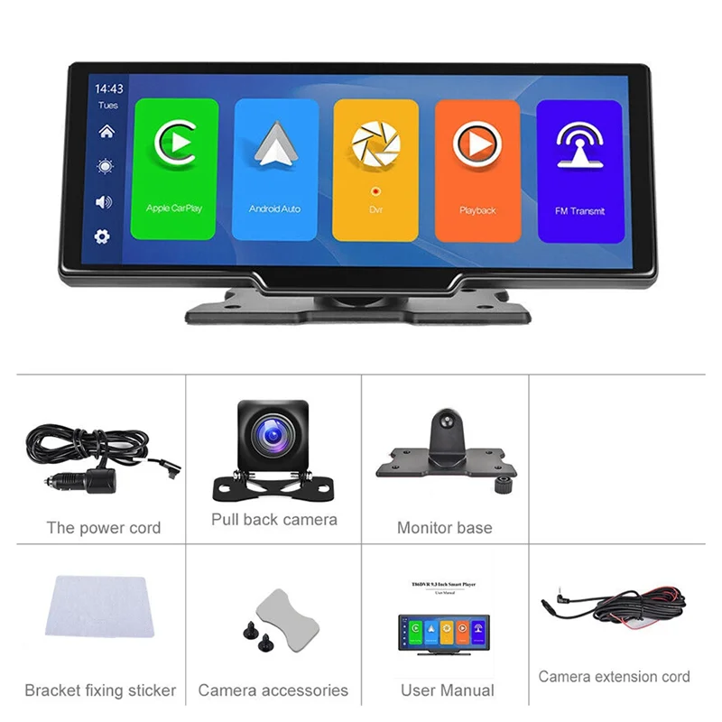 

10.26Inch Dash Cam Front Rearview Camera Wireless Carplay & Android Auto Smart HD Touch Screen Player Bluetooth Host-B Durable