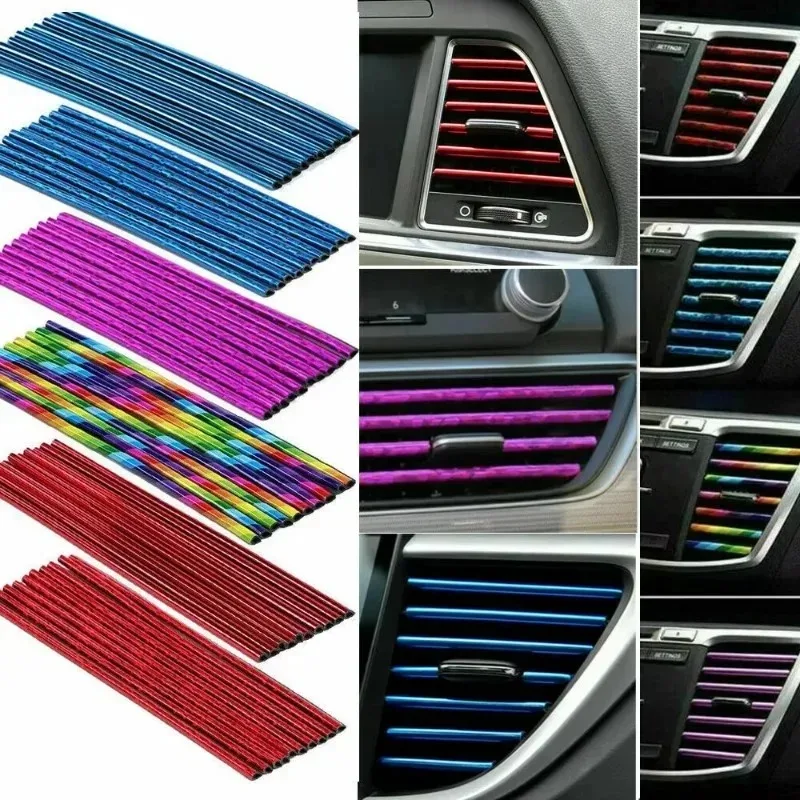 Car Accessories Colorful  DIY Interior Air Conditioner Outlet Vent Grille Chrome Decoration Strip Silvery Styling 10pcs