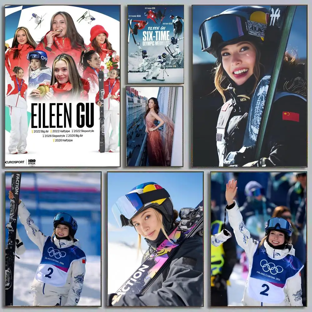 Eileen Gu Ailing Freestyle Skiing Champion Fashion Icon Painting Calligraphy Eco-friendly wall decor Vintage Office frameless