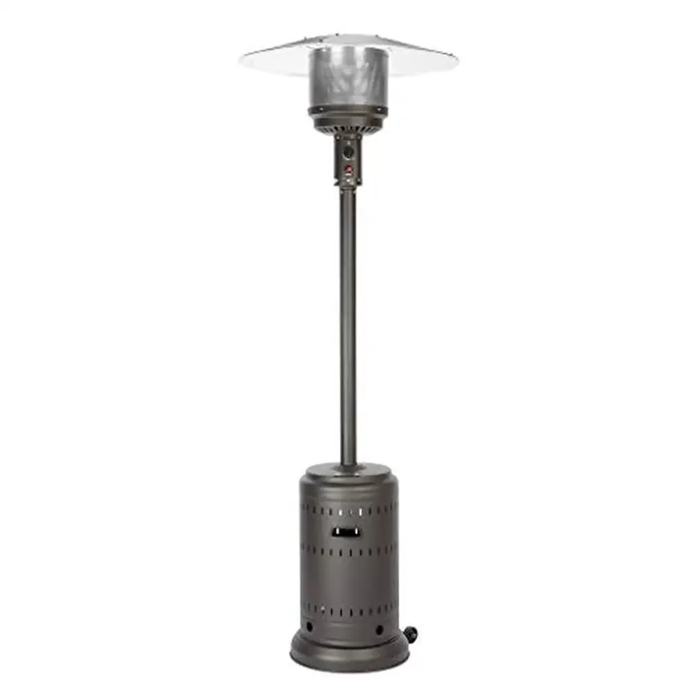 46,000 BTU Gray Stainless Steel Commercial Patio Heater W/ Wheels Power Source Outdoor Radiant Safety Auto Shut Off Tilt Valve