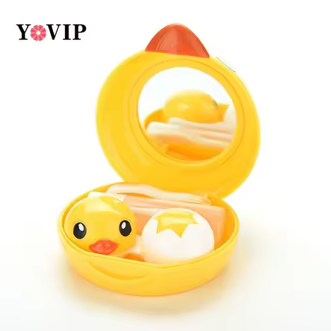 Cute Yellow 1Set Duck Travel Glasses Plastic Contact Lenses Box Container Gift New Travel Contact lens Case Eyes Care Kit Holder