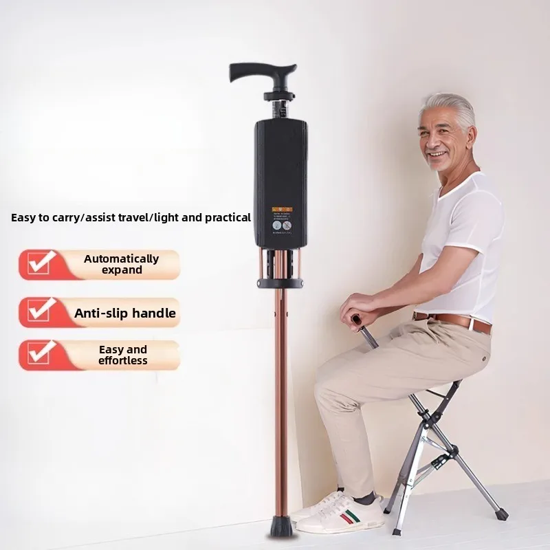 

New High Quality Aluminum Alloy Foldable Stick with Seat Adjustable Elderly Crutch Chair Auto-expand Walking Cane with Stools